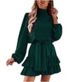 thumbnail image 1 of Vestido de mujer Sexy cuello alto manga larga Color sólido vendaje Mini otoño borde con volantes vestido Fridja  NMB1665, 1 of 7