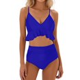 thumbnail image 1 of Swimsuits for Women Ruffled Bikini Stylish Adjustable Solid Color for Beach Blue Swimwear for Women XS, 1 of 4