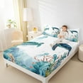 thumbnail image 2 of jejeloiu Ocean Turtle Jellyfish Full Size Sheets,Sea Aniaml Bed Sheets,Watercolor Coral Sheet Sets For Boys Kids,Microfiber Bedroom Decor,4 Pieces, 2 of 7
