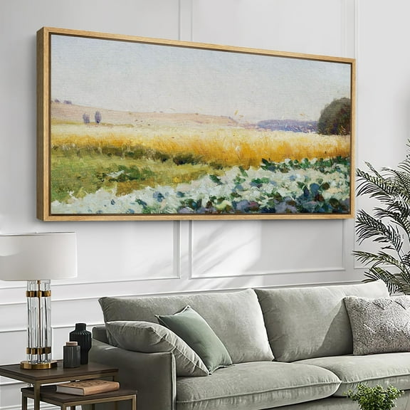 IDEA4WALL Extra Large Framed Canvas Print Wall Art Golden Wheat Field Landscape Illustrations Nature Wilderness Antique Retro Fine Art Oversized Artwork Relax/Calm for Living Room - 60"x30"