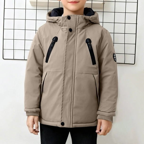 Parkas de manga larga, chaqueta con capucha y bolsillos para niños de tallas medianas y grandes, chaqueta tipo cárdigan.