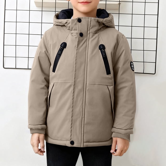 Parkas de manga larga, chaqueta con capucha y bolsillos para niños de tallas medianas y grandes, chaqueta tipo cárdigan.