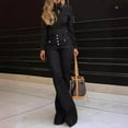 thumbnail image 3 of Women Jeans Ankle Length Boot Cut Spliced Flare Pants Denim Pockets Loose Washing High Waist Solid Button Basics Zipper Fly tzw, 3 of 6