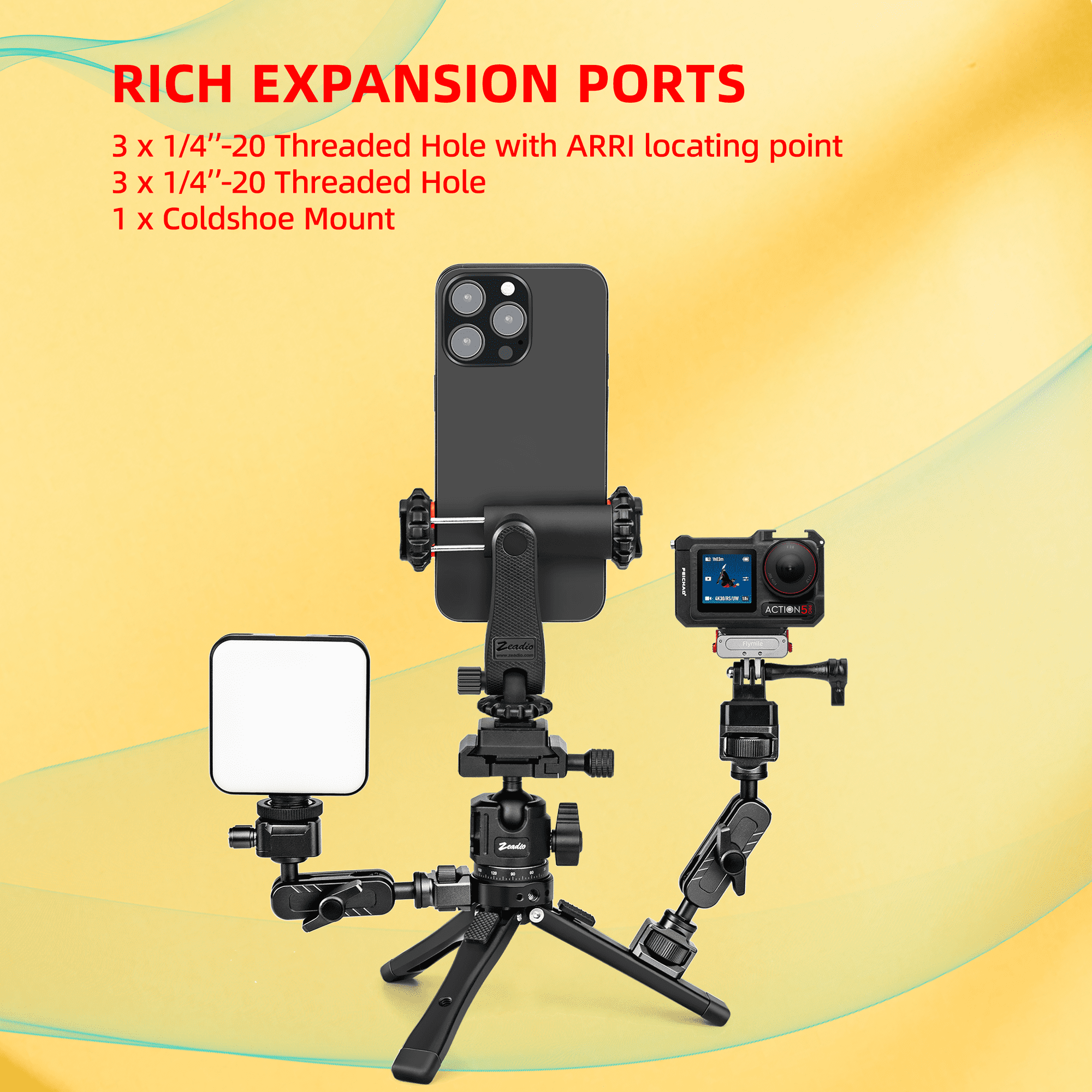 Zeadio Heavy Duty Metal Tripod Kit with Arca Ball Head - Universal Phone Vlogging Kit, Cell Phone Stand & Travel Tripod for iPhone/Android, Camera, Gimbal, Action Cam Etc