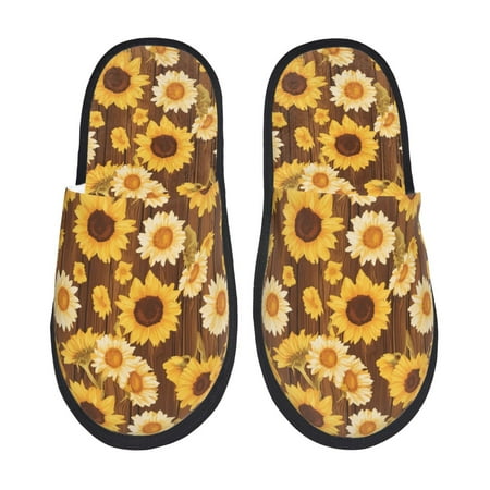

Honeii Vintage Wood Grain Sunflower A print Slippers Memory Foam House Bedroom Slippers for Women and Men Fuzzy Plush Comfy Faux Fur Lined Slide Shoes-Medium