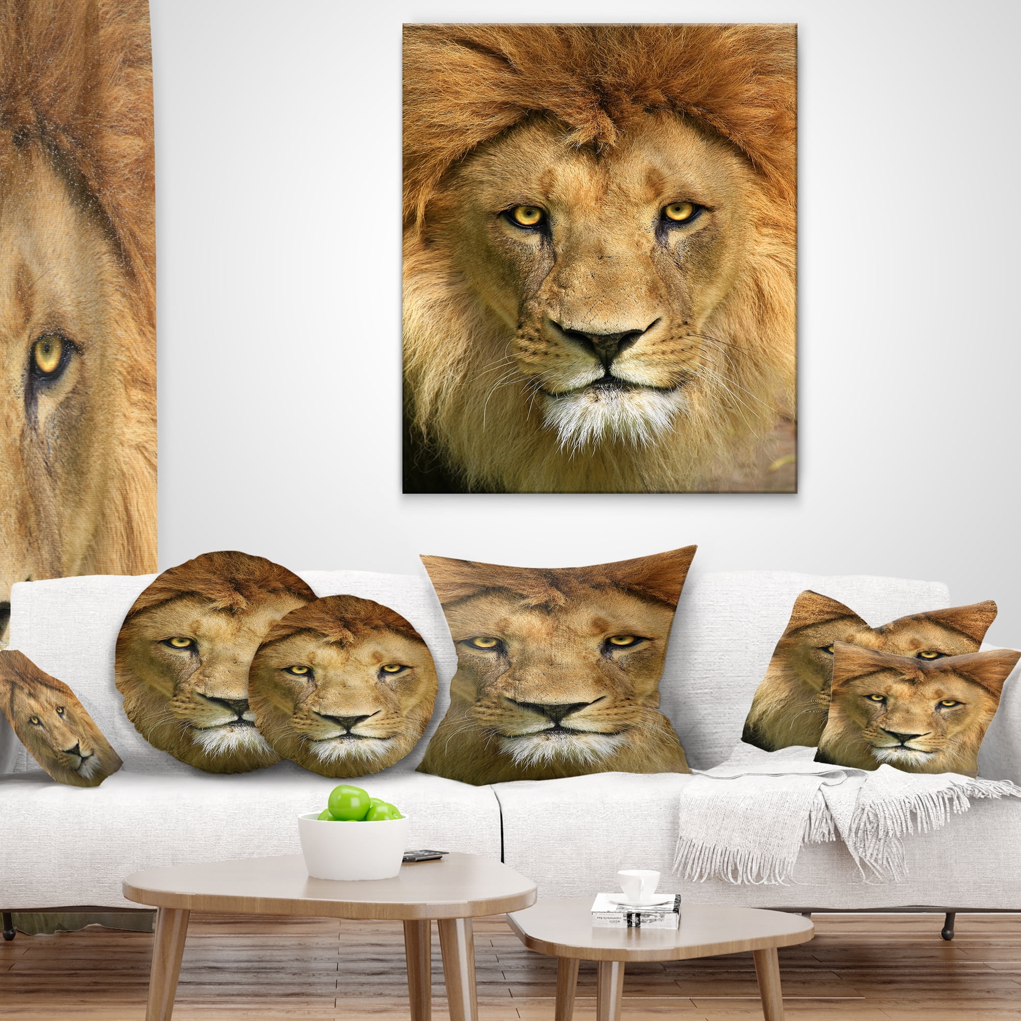 Designart Lion with Calm Face - Animal Throw Pillow - 18x18