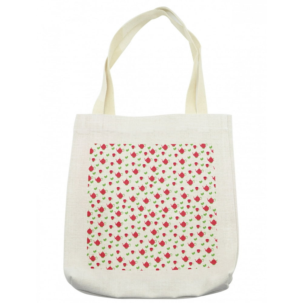 Tea Party Tote Bag, Teapots with Polka Dots and Leaves Tea Time Image ...