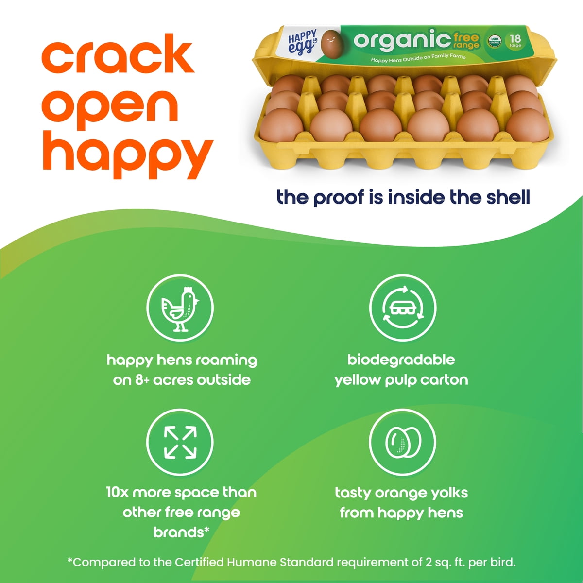 Happy Egg Co Organic Free-Range Large Brown Eggs, 18 Count