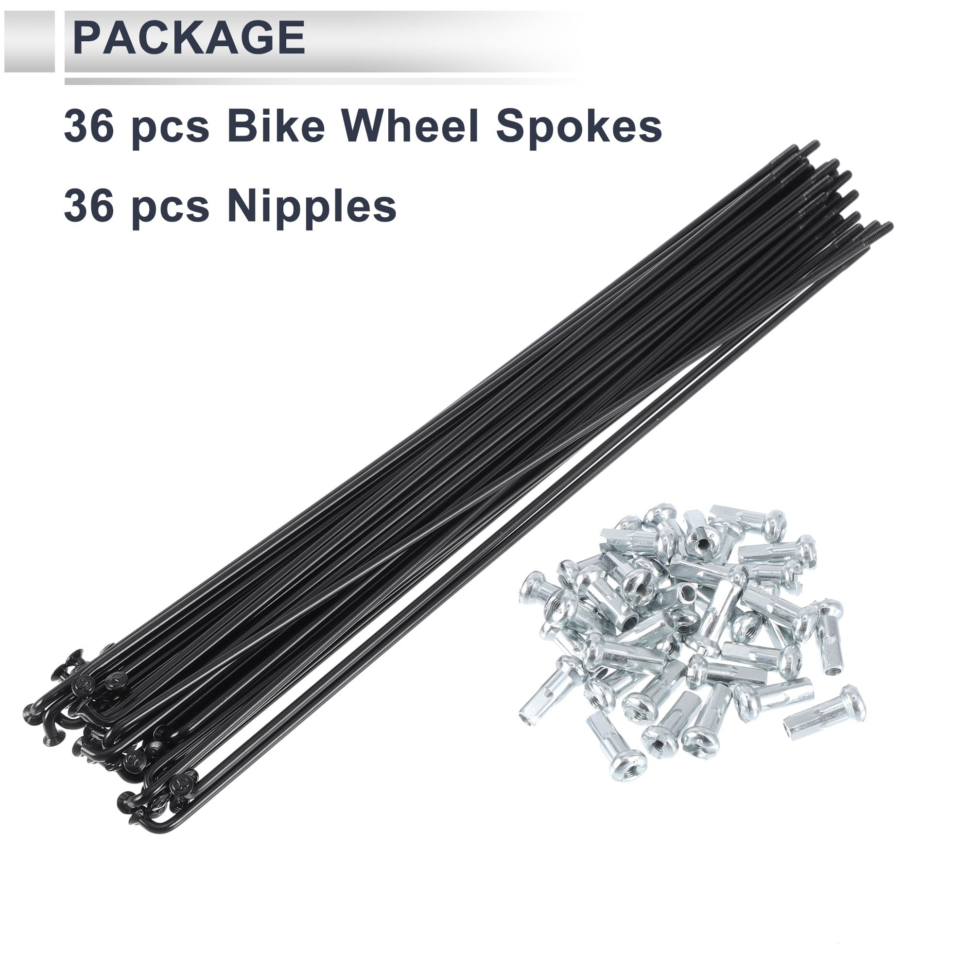 Unique Bargains 36Pcs Durable 13G Bike Wheel Spokes with Nipples 45 Steel Black 8.15"