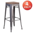 thumbnail image 3 of Flash Furniture Lincoln 4 Pk. 30" High Backless Silver Antique Finish with Clear Coat Metal Barstool with Square Wood Seat, 3 of 13
