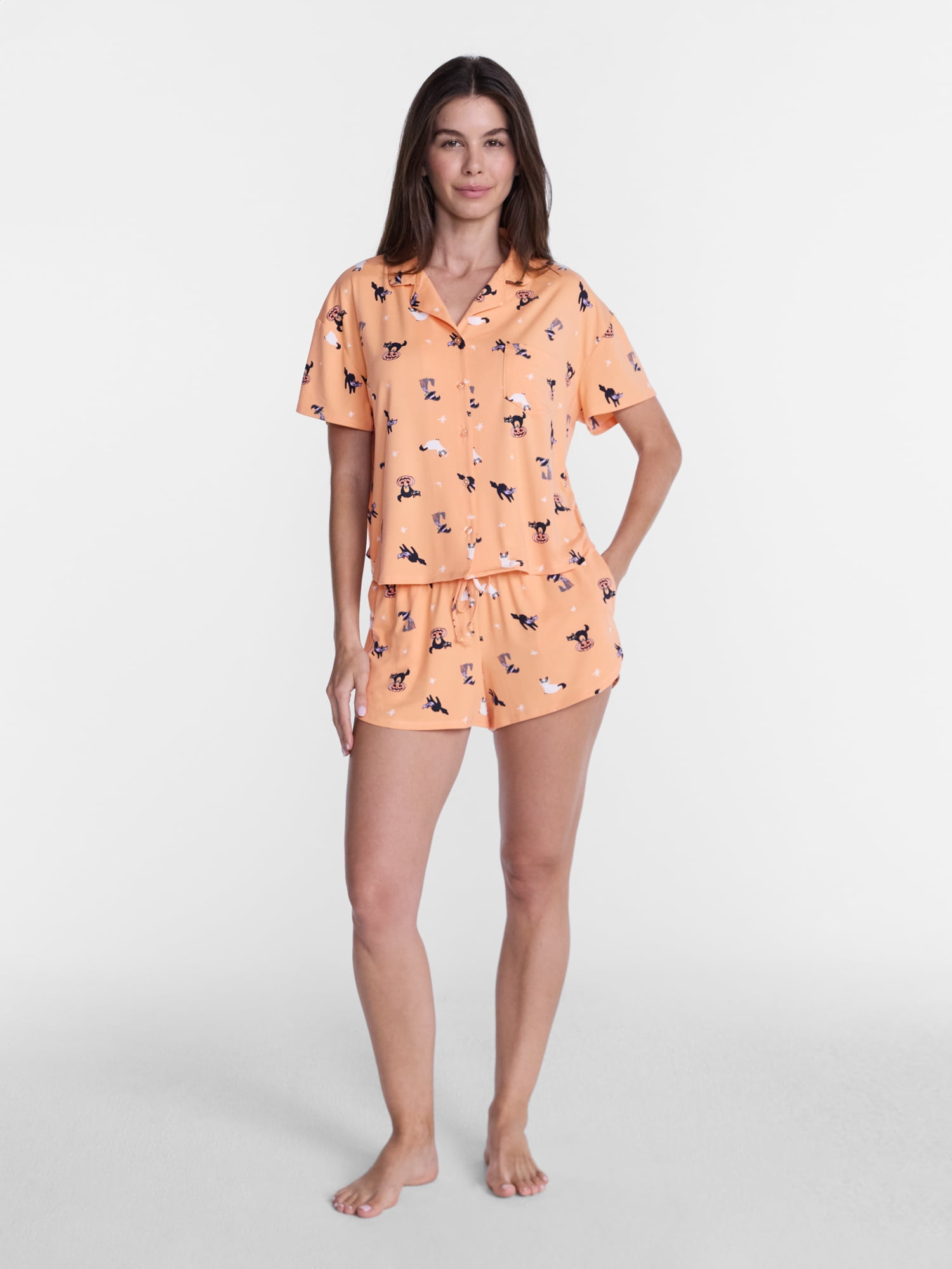 Halloween Women's Notched Top and Shorts Pajama Set from Way to Celebrate, 2-Piece, Sizes XS-3X