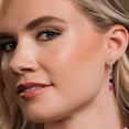 thumbnail image 4 of Gem Stone King 18K Rose Gold Plated Silver Pink Created Sapphire 3 Stone Dangle Earrings for Women (5.70 Cttw, Gemstone September Birthstone, Oval 8X6MM, 7X5MM and 6X4MM), 4 of 6