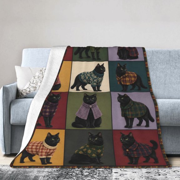 Cat Blanket Black Sweater Scarf Cute Soft Cozy Throw Blanket Gift for Women Adults 50x40