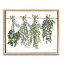 Stupell Industries Hanging Kitchen Herbs Botanical & Floral Painting Gold Floater Framed Canvas Art Print Wall Art, 21 x 17