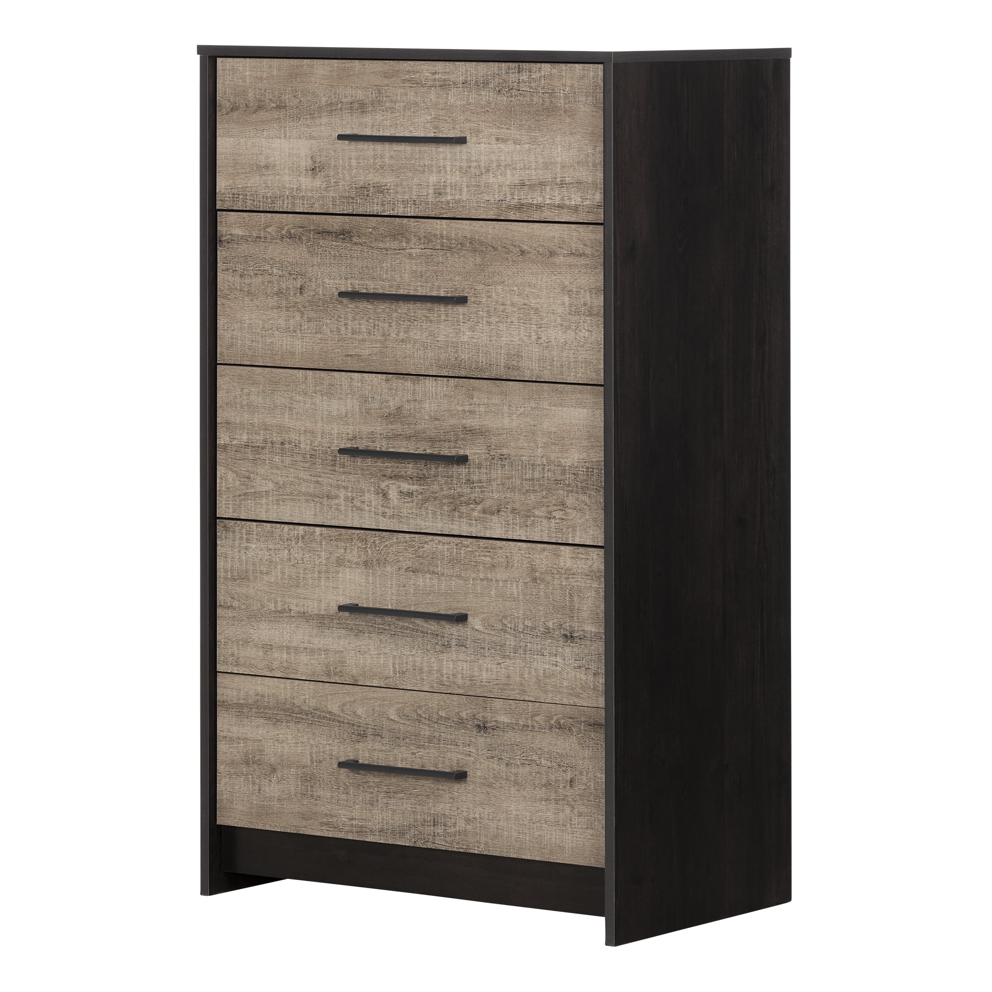 South Shore Londen 5-Drawer Chest for Adult, in Rubbed Black and Weathered Oak