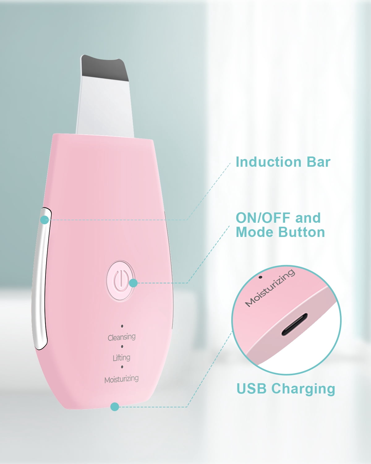 EZBASICS Skin Scrubber, Blackhead Remover Tool for Pore Cleaner,Skin Care Tool for Facial Deep Cleansing with 3 Modes USB Charger, Pink