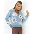 thumbnail image 3 of Women'S Floral Print Button Down Cardigan V Neck Drop Shoulder Knit Outerwear Blue XXL, 3 of 8