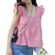 thumbnail image 2 of Top de manga ondulada para mujer, blusa de camisa de verano transpirable dulce a la moda para uso diario al aire libre, Rosa M, 2 of 8