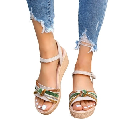 

Miluxas Wedge Sandals for Women Dressy Summer Clearance Platform Espadrille Strappy Casual Braided Heels Comfortable with Open Toe and Ankle Strap White