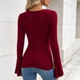 thumbnail image 4 of yillto Womens Sweater Wrap V Neck Flare Long Sleeve Knitted Ribbed Blouses Fashion Slim Sweaters, 4 of 6