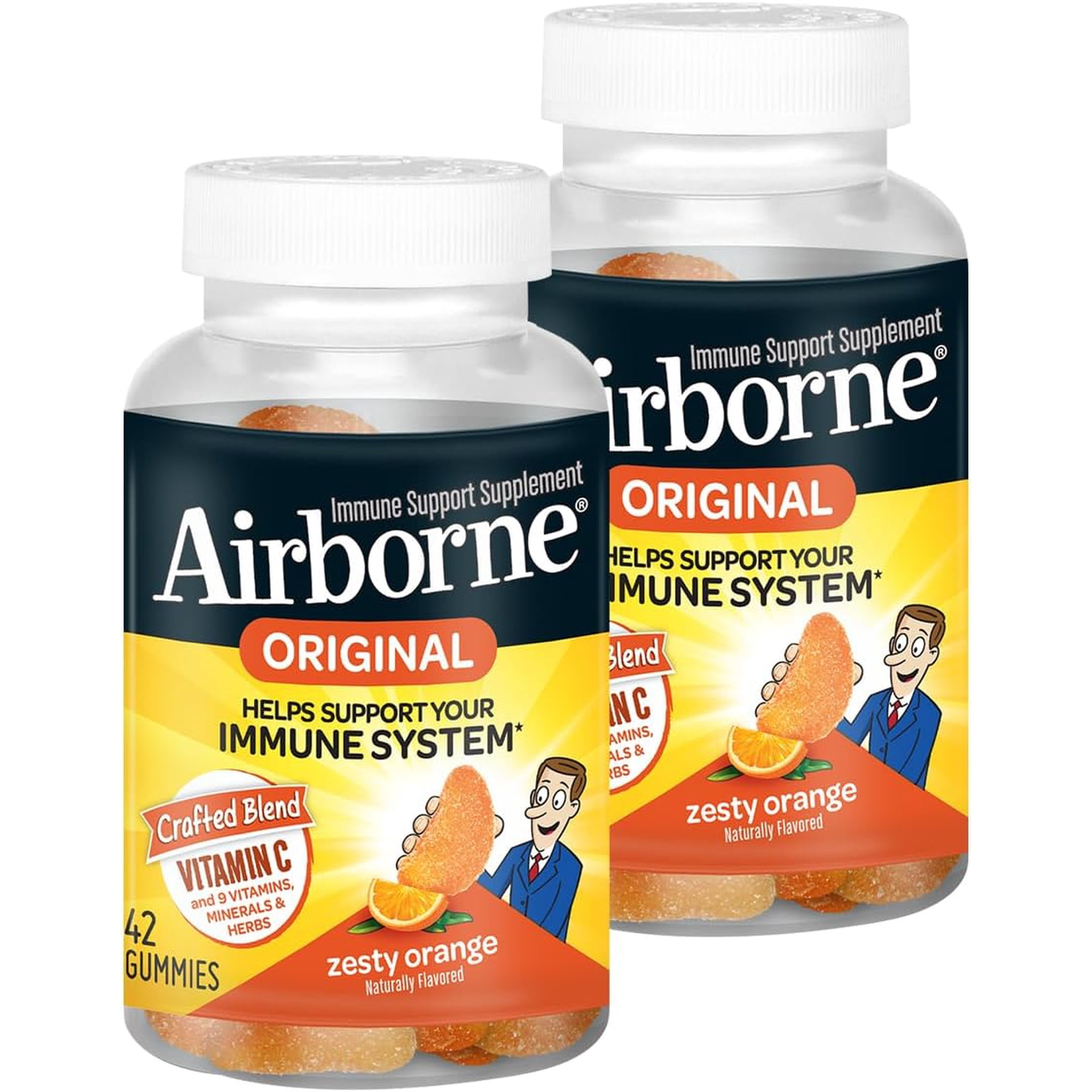 Airborne Orange Flavored Gummies,1000mg of Vitamin C and Minerals & Herbs Immune Support 42 ea (Pack of 2)