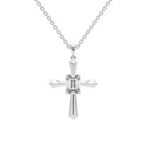 Lab Diamond Dangling Pendant Necklace For Women | 0.75 Carat IGI Certified Emerald Shape | Serenity Cross Lab Diamond Pendant In 14K White Gold | FG-VS1-VS2 Quality | Friendly Diamonds