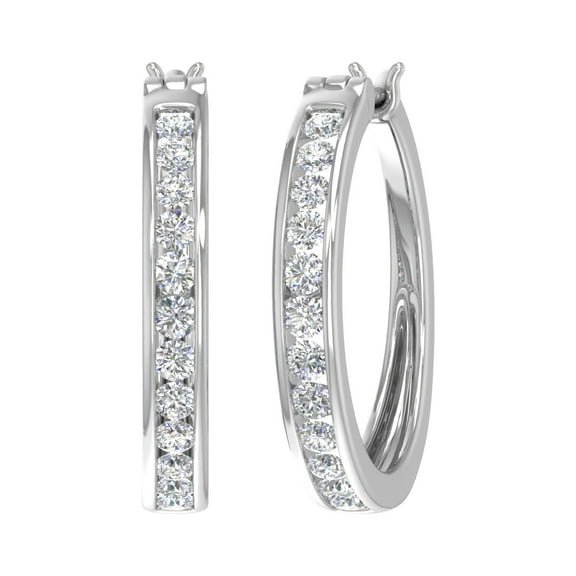 1 Carat Channel Set Diamond Hoop Earrings in 14k White Gold