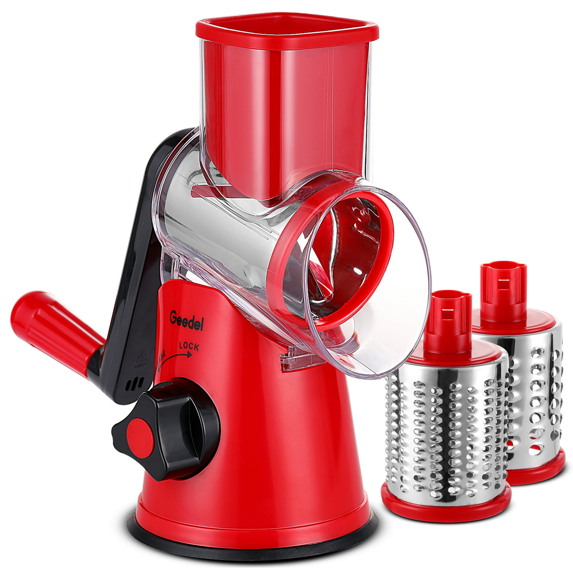 Geedel Rotary Cheese Grater, 3 Interchangeable Blades, Powerful Suction