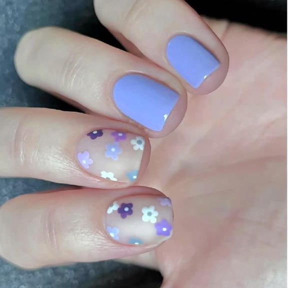 JZROCKER 24 Pcs Lovely Flowers False Nails Sweet Artificial Nails Glossy Full Covers Stick on Nails Short Square Press On Nails