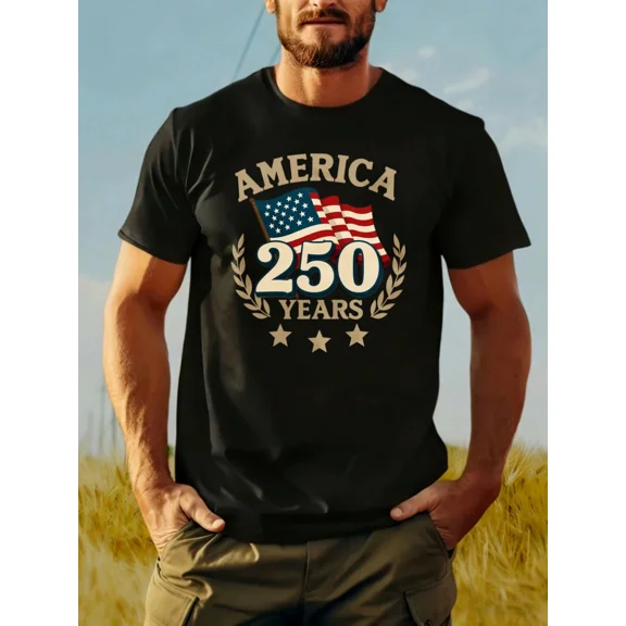 Retro America 250 Years Patriotic Men's T-Shirt Vintage USA Flag Semiquincentennial Celebration Graphic Tee