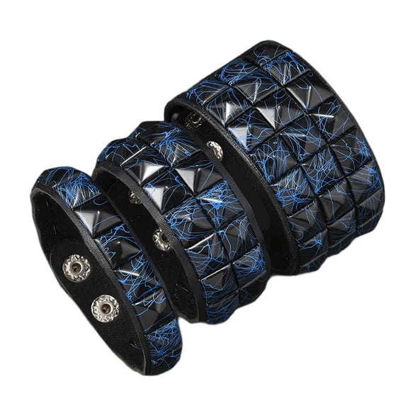 3Pcs Lightweight Punk Leather Bracelets Dark Square Studs Design Stackable for Music Event Unisex Fashion Accessory
