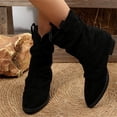 thumbnail image 5 of Domuza Women's Slouchy Faux Suede Ankle Boots, Ruched Stacked Slip On Short Booties, Comfort Flat Heel Casual Boots for Fall Winter Daily Wear Black 10（EU-43）, 5 of 6