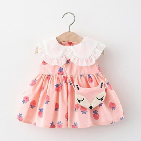 

Clearance Sale Baby Summer Dress Girl Sleeveless Lace Collar Printed Dress Princess Dress Floral Sweet Children Party Suits
