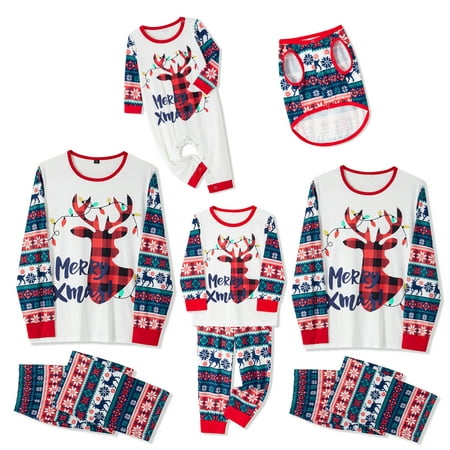

LWXQWDS Christmas Pajamas for Family Cute Elk Print Long Sleeve PJS Set for Adults/Couples/Women/Men/Kids/Baby/Dog Outfits