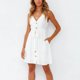 thumbnail image 5 of Moda mujer verano botón cuello en V sólido sin mangas vendaje Mini vestido Fridja  hjkh5915, 5 of 9