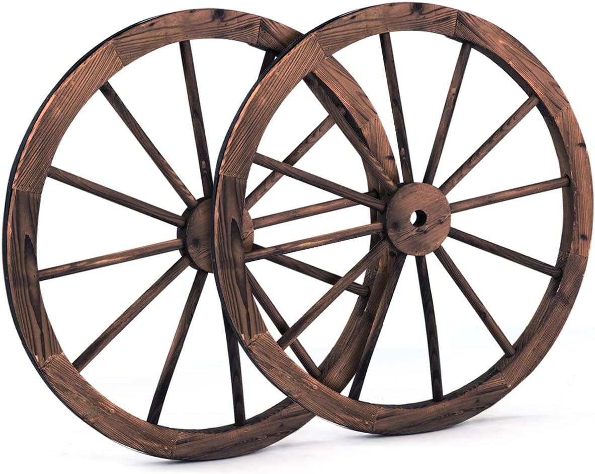 Set of 2 Decorative Wooden Wheel, Decorative Wall Garden Wagon Wheel