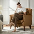 thumbnail image 3 of Midcentury Genuine Leather Armchair Upholstered Lounge Chair Tufted 2 Pieces Camel, 3 of 9