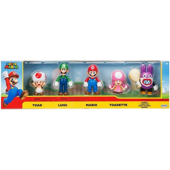 Nintendo Super Mario Toad, Luigi, Mario, Toadette & Nabbit Mini Figure 5-Pack