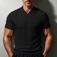 thumbnail image 2 of KIHOUT Men's Cable Knit Jacquard Polo Shirt, Stretch V-Neck Collar Short Sleeve Casual & Business Top, 2 of 7