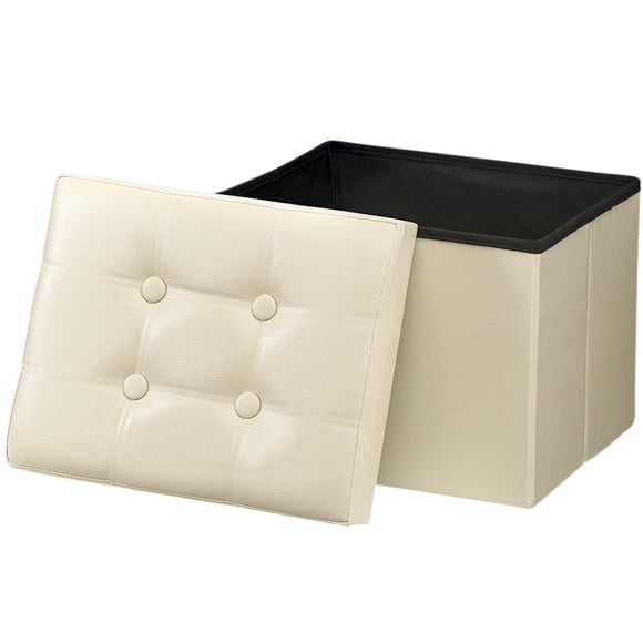 Taburete plegable Storage Ottoman Bsketa de piel, color beige