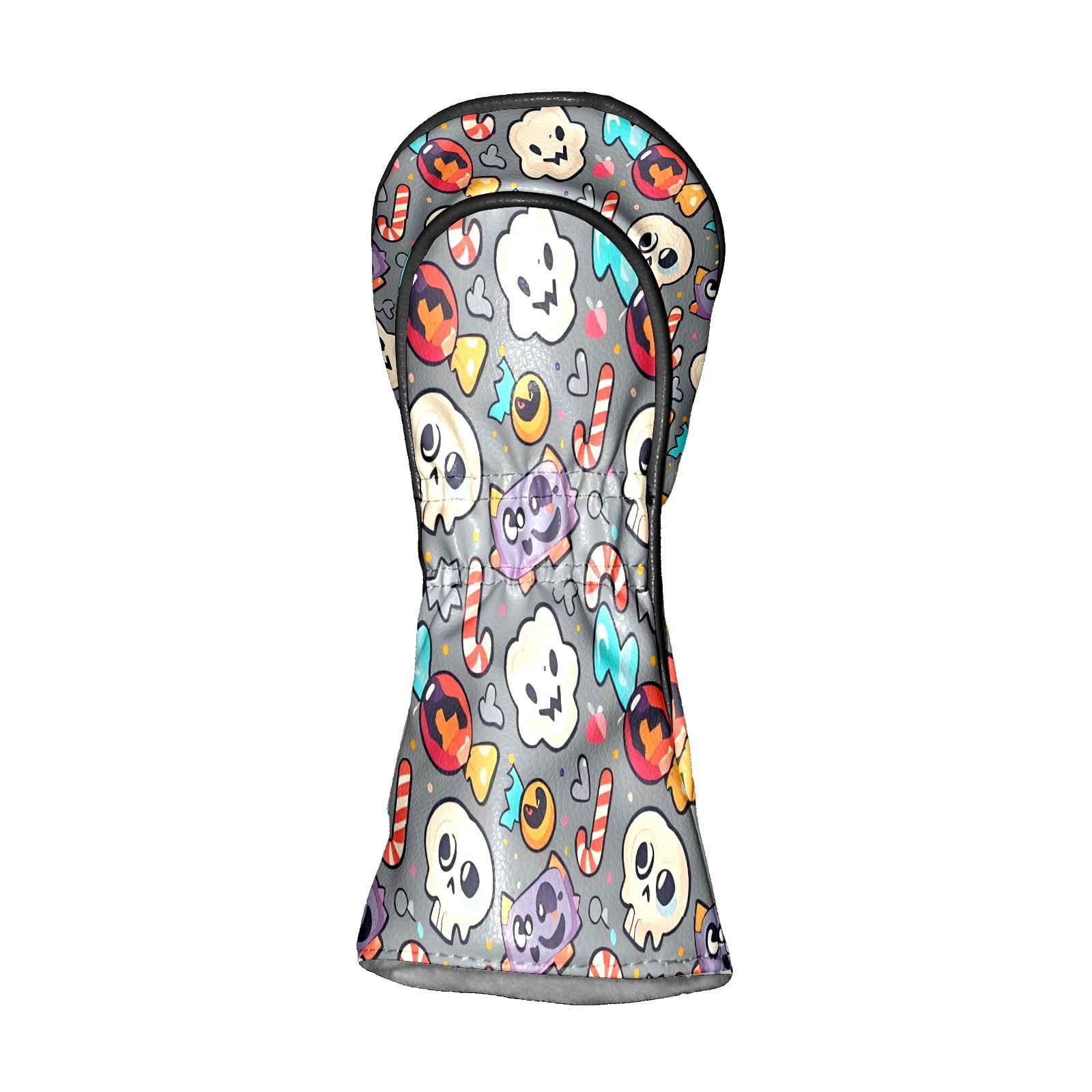 Golf Club Covers, Gray SkullCandy Premium PU Leather Driver Hybrid Putter Head Covers with Velvet Lining, Waterproof Golf Gifts for Men Women