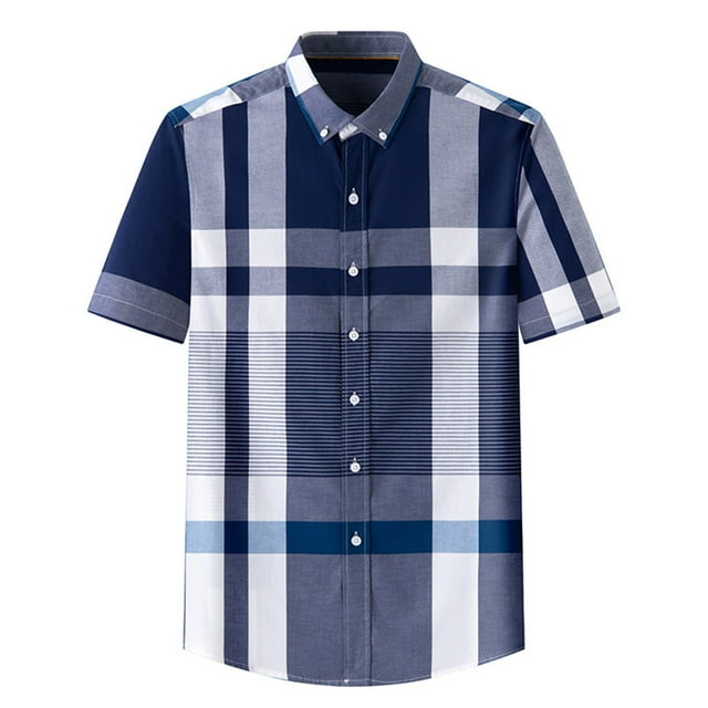 BOBOGOJP Men's Linen Shirts Button Down Short Sleeve Printed Shirts,Navy XXL