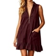thumbnail image 2 of QUNYINEY Mini Women Dresses Summer Sleeveless A Line Red Sundress Loose Fit Ruffle Collared with Pockets Dresses, 2 of 7
