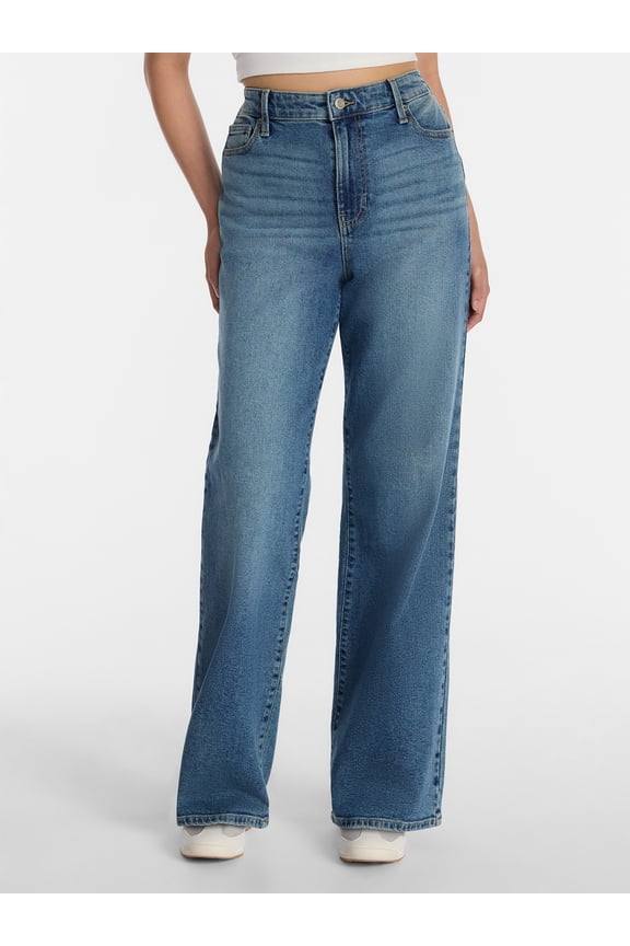 High Rise Baggy Wide Leg Jeans, 32" Inseam, Women's and Women's Plus Sizes XXS-4X