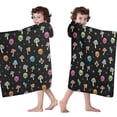 thumbnail image 4 of Black Colorful Skull Mushroom Pattern Hooded Bath Towel，60"x35" for Ages 3 To 12 Kids, Quick Dry Lightweight Soft Microfiber Hood Beach Towel Cover Up for Kids, 4 of 7