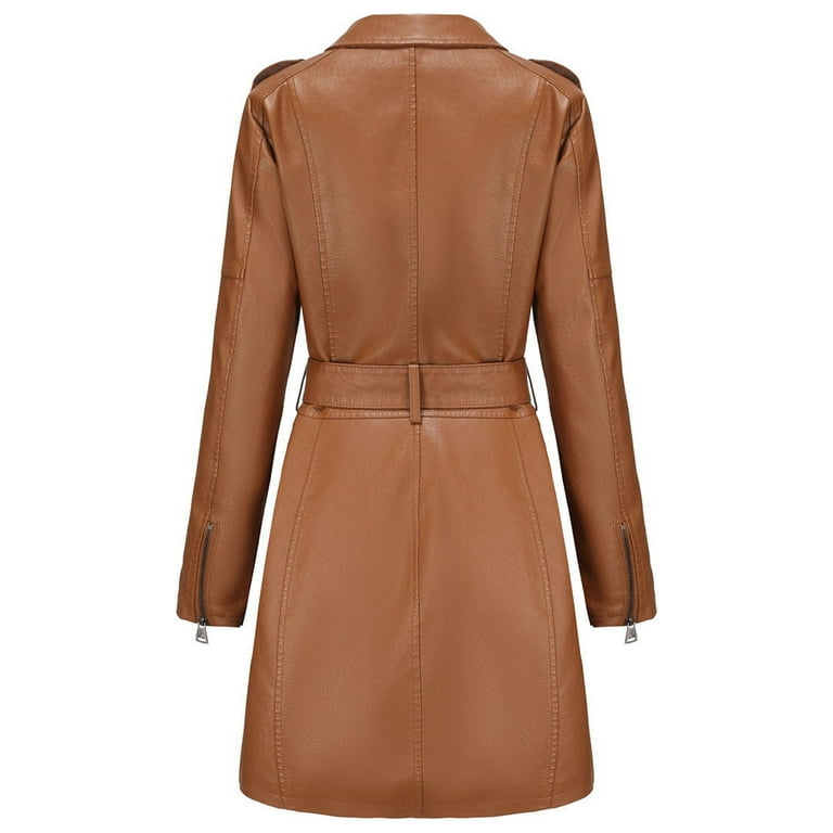 Olyvenn Young Girls Long Sleeve Outwear Jackets Women - Casual Coat Long  Sleeves Suit Style Leather Jacket Women Brown 10 