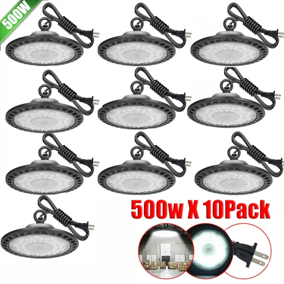 10 Pack 500W UFO LED High Bay Light, 30000lm, 6000K, Shop Industrial Commercial Factory Warehouse