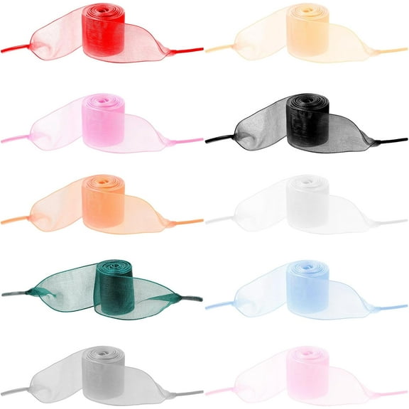 10 Pairs Ribbon Shoe Laces, Transparent Chiffon Shoelaces Wide Silk Satin Shoelaces for Women, 10 Colors