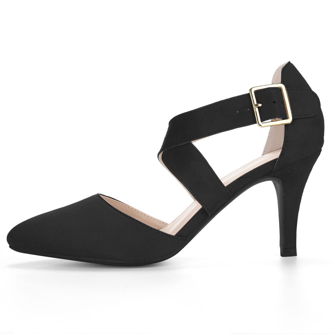 HF26 Women Crisscross Straps Stiletto Heel Ankle Strap Pumps Black/US