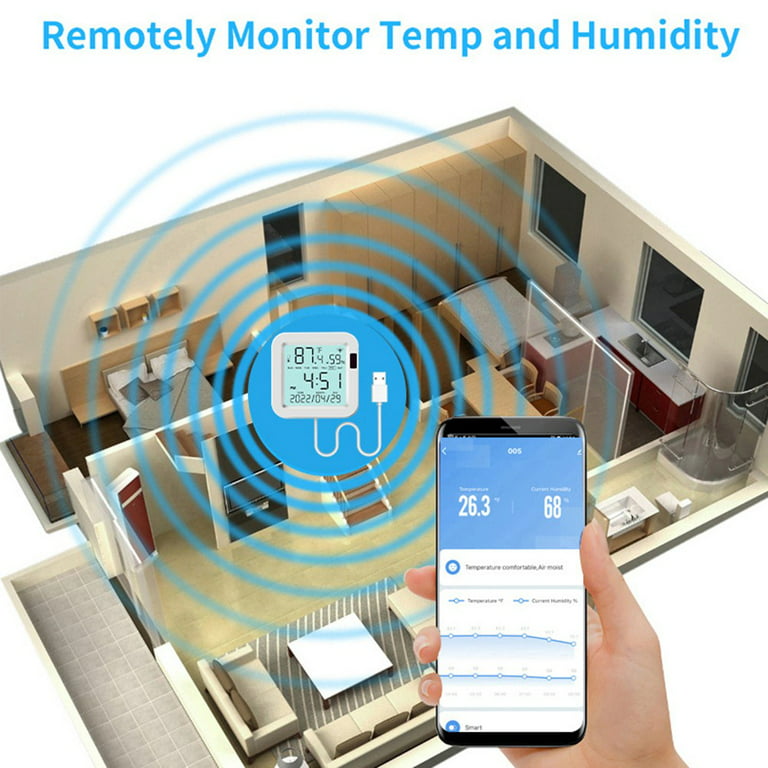 Geege Tuya WiFi Room Thermometer Smart Thermometer Hygrometer Humidity  Sensor,3.2x3.2inch 